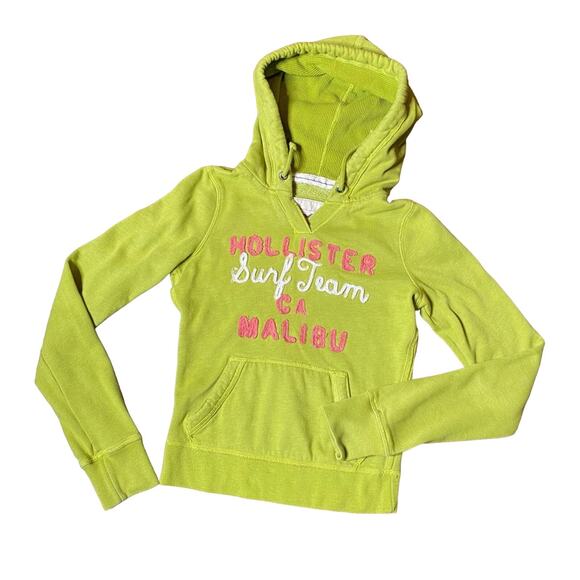 Hollister "Malibu Surf Team" Extra Small Bright Neon Green Pullover Surf Hoodie - Picture 1 of 9